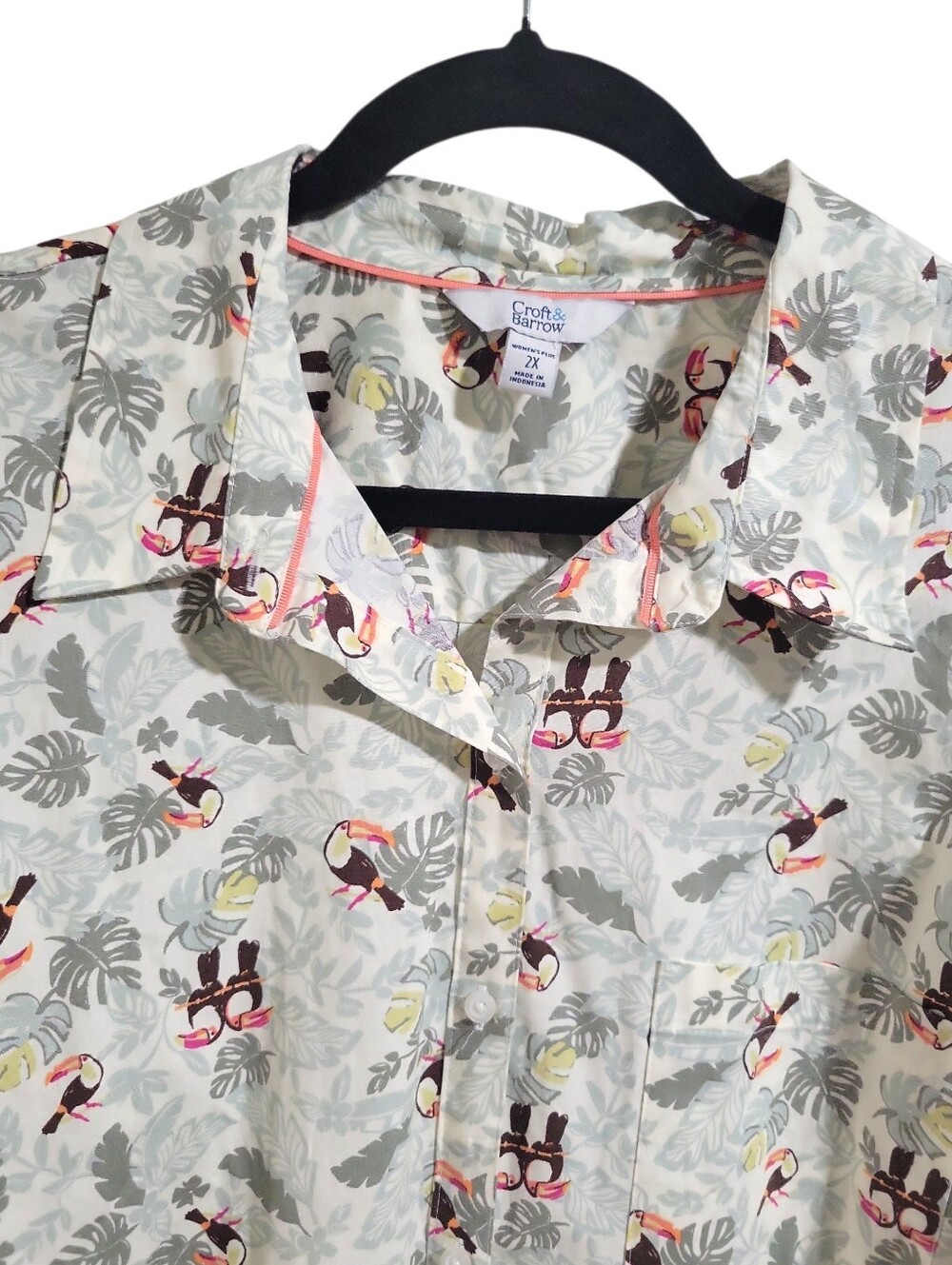 Croft & Barrow Tropical Toucan Cotton Button Down Casual Shirt Size 2X NWT - Picture 7 of 16